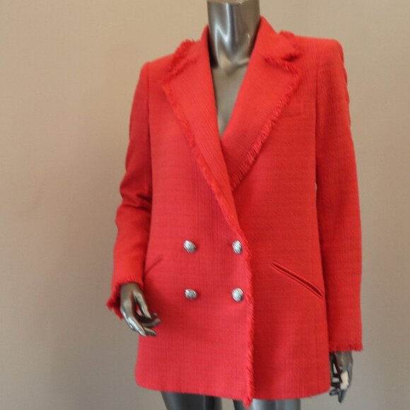 Veronica Beard Nayeli Blazer Dickey Fringe Jacket Watermelon Red Size 2 New $598 - Picture 3 of 9